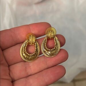 Gold Textured Hoop Drop Earrings - Women Jewelry